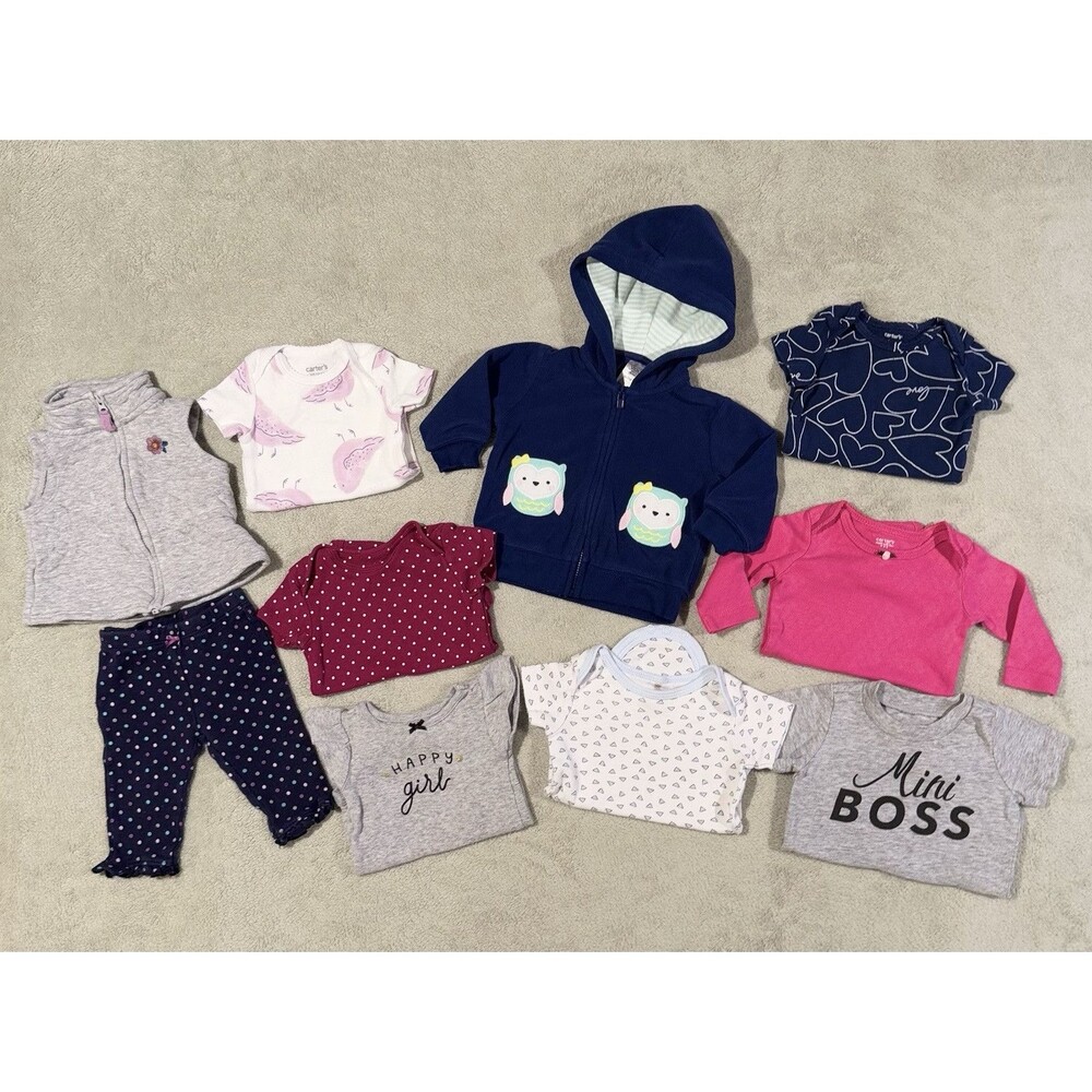 Huge Carters 3M Baby Girl Bundle Set Of 10 Hoodie Pants Shirts Spring Polkadots